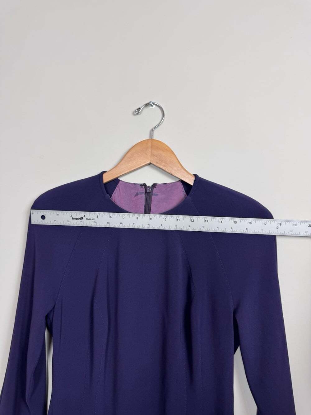 Talbot Runhof Purple Solid Sheath Crew Neck 3/4 Sleeve Zip Dress Size 10 - Picture 7 of 10